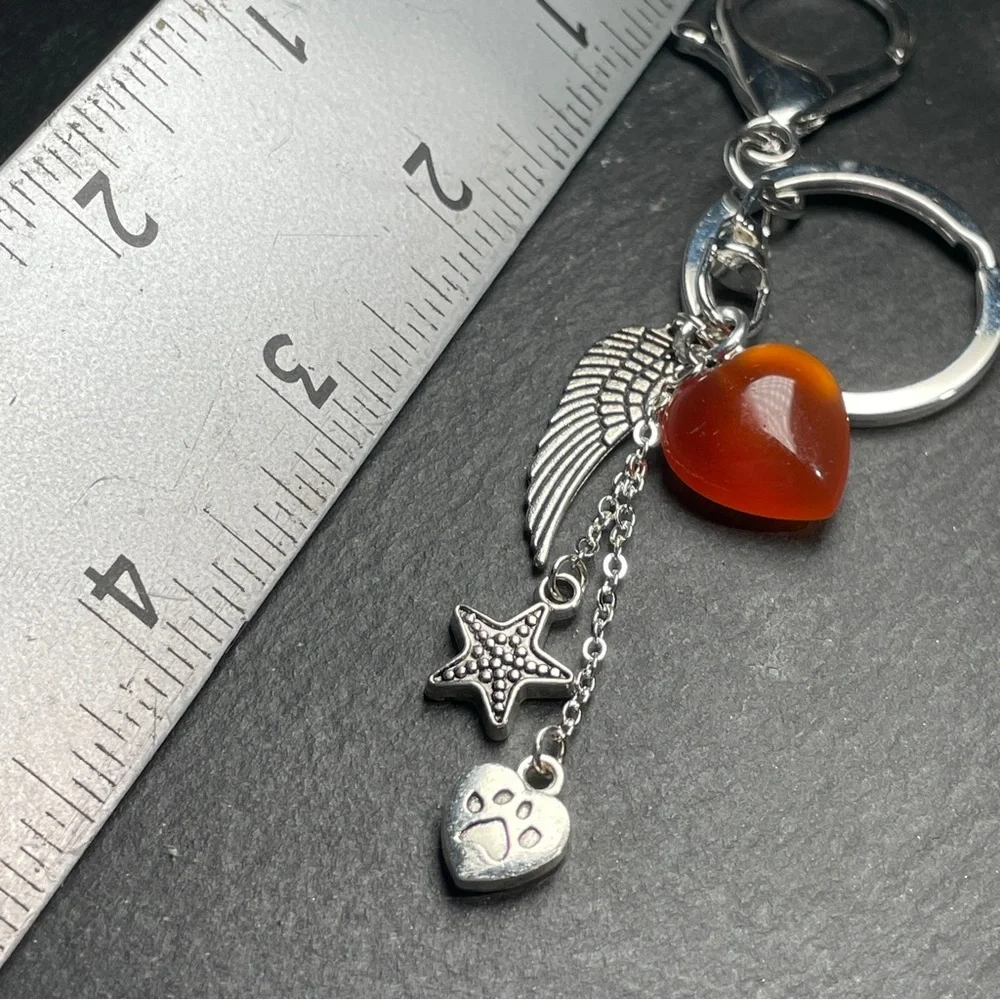 REDUCED Carnelian Heart Keychain With Angel’s Wing Charm - Picture 8 of 12